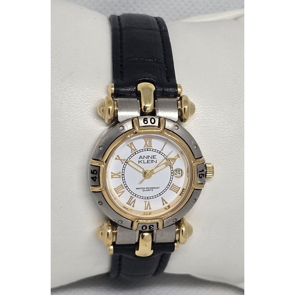 Women's Anne Klein Trendy Petite Two Tone White Dial Black Leather Band Watch 14 - Picture 3 of 9